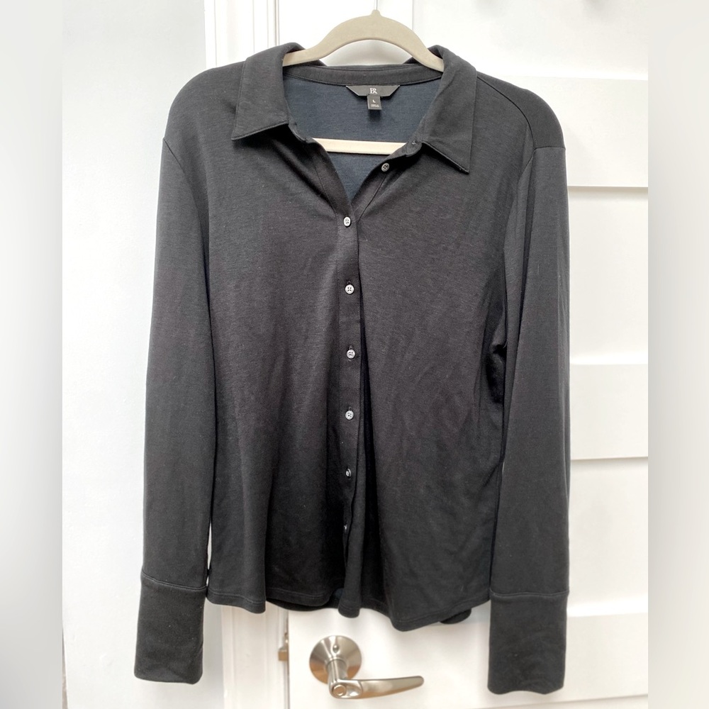 Banana Republic Softest Modal Blend Button Down Black Polo Blouse - Picture 2 of 8